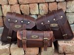 Motorcycle Leather Pouch Panniers Brown Side Saddle Bag Saddlebags Bags Tool 3