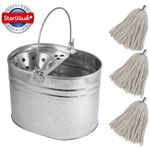 Heavy Duty Metal Mop Bucket Galvanised Cotton Floor Mop Head Set Strong 14 LITRE