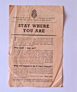 WWII Great Britain Home Front Civil Defence Issued Leaflet "Stay Where You Are"