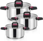Stainless Steel Stock Pot with Lid | Casserole Cooking Pot Set 18cm, 22cm & 26cm