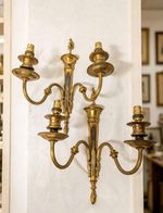 1 Pair Great Quality French Louis XVI Revival Gilt Brass Wall Sconces Mid Cent