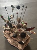 Stunning Hat pin Cushion With 80 Plus Antique Pins