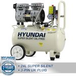 Hyundai Air Compressor Silent Portable 750W 24L Oil Free 1HP 100PSI 7BAR 230v