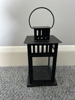 Black Metal & Glass Rectangular Candle Lantern with Handle, Matte Free Standing