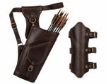 Dark Brown Leather Archery Quiver & Arm Guard Set – Handmade Archer Back Quiver