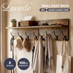 Levede Wall Coat Rack 2 PCS 8 Hooks Wall Mounted Heavy Duty Wooden Organiser