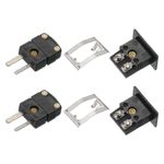 J Type Thermocouple Wire Connectors Male Plug with Panel Mount Mini Socket 2 Set