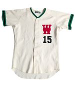 Waseda University Baseball Jersey #15 By SSK Cream/Green Rare Vintage Medium 