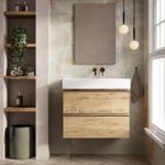 Vatilla 800mm Wall Hung Bathroom Vanity Unit with Veneto 0TH Basin- Ostippo Oak