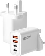 Fast Charger Plug USB C USB A UK Wall Adapter 120W iPhone laptop Samsung Android