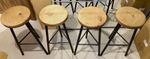 Paul Frampton Set of 4 Wooden Round Seat Bar Stools, Black Metal Legs