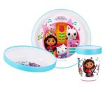 Gabby's Dollhouse 3pcs Bicolor Kids Childrens Dinner Set Plate, Bowl & Tumbler
