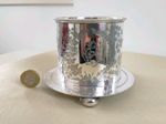 Small Antique Monogrammed & Chased Silver Plate Pot Atkin Brothers Height 8.5cm
