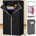 Single Fabric Canvas Wardrobe with Hanging Rail Shelving Clothe Storages Closets