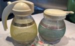 1950’s Hygene Ware Speckled Glass Honey Jug And Jam Pot Regd No: 873612