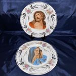 Vintage Decorative Religious Enamel Plates. Jesus Christ & Mother Mary 25.5 cm