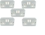 Pack of 5 Metal Clad 2 Gang Double Socket 13A Electrical Socket With Back Box