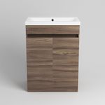 Vanity Unit Basin Cabinet Sink 600 mm Walnut Effect Floor Standing Bathroom Unit