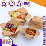 Kraft Takeaway Food Meal Boxes Brown Deli Pasta Rice Disposable Fold Lid Tuck