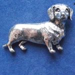 Pewter Dachshund Sausage Dog Brooch Pin Signed