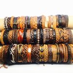 wholesale 50pcs brown black retro men's leather handmade surfer cuff bracelets