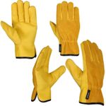 Durable Yellow Leather Work Gloves Heavy Duty Safety Gardening Builder Use