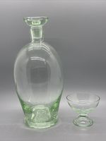 Pale Green Glass Decanter with stopper and Cordial Glass