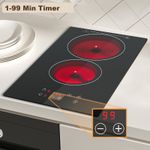 Ceramic Hob 2 Zones, Electric Plug in Hob 30cm 2 Burners, 2800W,1-99 min Timer
