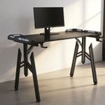 Gaming Desk with LED Lights Carbon Fibre Coating Surface M Shaped PC Desk Black