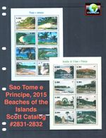$48.50 Scott Value - 2015 SAO TOME THOMAS Beaches 2 s/s Africa CV MNH NH UM