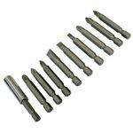 10 PCE - 50mm MAGNETIC POZI PHILIPS SLOTTED POWER SCREWDRIVER BIT SET HOLDER