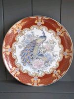 Kutani Peacock Decorative Plate Red & Gold Japanese 8"