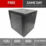 12U Server Rack Network Cabinet 19 inch 600 x 600mm Black