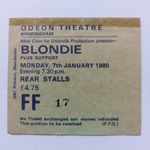 BLONDIE - 1980 Concert Ticket Stub Odeon Theatre Birmingham (7 JAN 1980)
