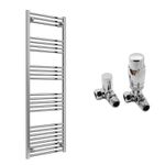 Reina Capo Flat Chrome Bathroom Heated Towel Rail 1800 x 500 and TRV Valves