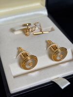 Vintage Dunhill Gold & Silver Tone Round Cufflinks & Tie Pin Set w/ Original Ca