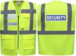 SECURITY BLUE BADGE YELLOW ZIPPED HI VIZ VIS WAISTCOAT VEST, WORKWEAR STAFF