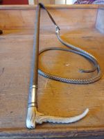 Antique Silver Collar Antler Topped plaited Leather Lash  Horse Training Whip