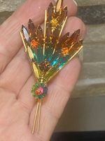 Vtg Juliana Margarita Navettes Amber Green Spray Brooch Pin