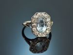 Art Deco Style Aquamarine And Lab-Created Diamond Engagement Ring In 925 Silver