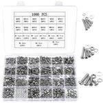 1000 Pcs M3 M4 M5 Bolts Set, Nuts and Assortment M3, M4, M5, Silver 