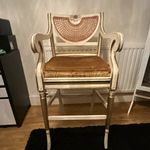 Clive Christian Tall Chair White Painted Wood Bar Stool, Arms, Brown Padded Seat
