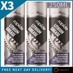 3 x LITHIUM GREASE SPRAY 250ML RAPIDE WHITE MULTI PURPOSE PROTECTS LUBRICATES