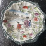Vintage Japanese Kurtani Ware Dish Green Red and White Porcelain Hand Painted