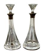 STUNNING PAIR OF B S SILVER COLLARED CUT CRYSTAL DECANTERS 30 CMS SH24