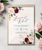 EVENING WEDDING INVITATIONS - Burgundy Red and Pink Blush - 10 Pack