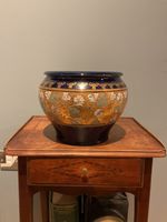 Antique Royal Doulton Jardiniere Planter Cobalt Blue Gilt Floral Bowl 22cm