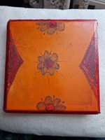 Vintage Handmade African Goat Skin Square Daff Bendir Drum Decorated with Henna