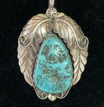 Signed Vintage Yellowhorse Navajo Turquoise Sterling Pendant paperclip Chain 28”