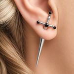 Gothic Dagger Sword Earrings Black Obsidian Silver Tone Alternative Jewellery